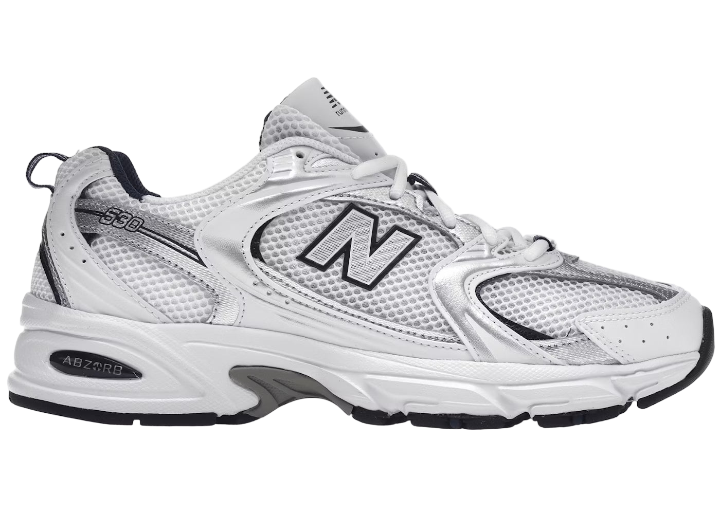 New Balance 530 en plateado blanco y azul marino